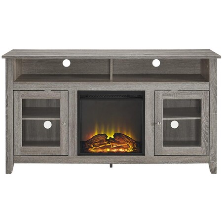 Walker Edison Furniture 58 In. Wood Highboy Fireplace Media Tv Stand Console - Driftwood W58FP18HBAG